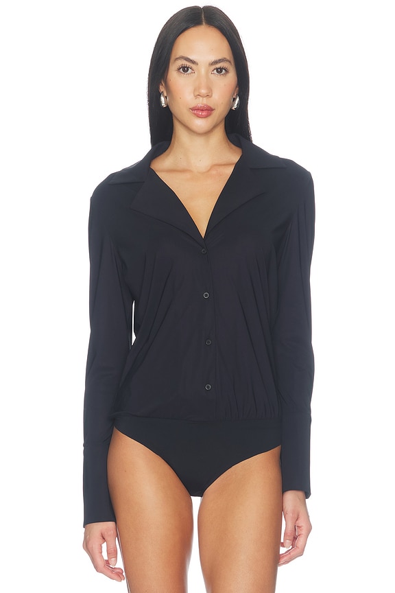 view 2 of 5 Classic Blousey Button Down Bodysuit in Black