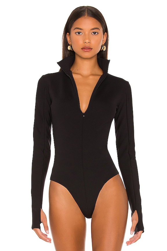 view 2 of 5 Neoprene Long Sleeve Bodysuit in Black