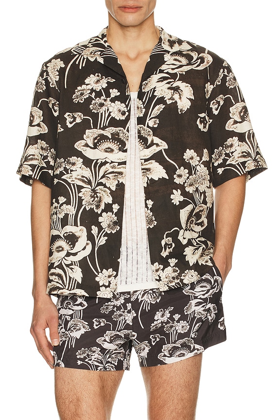 view 1 of 4 Painted Peonies Bowling Shirt in Black