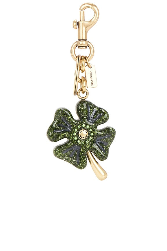 view 1 of 4 Metal Four Leaf Clover Bag Charm in Green