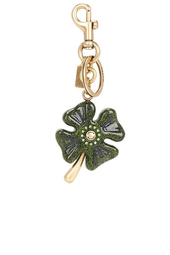 view 2 of 4 Metal Four Leaf Clover Bag Charm in Green