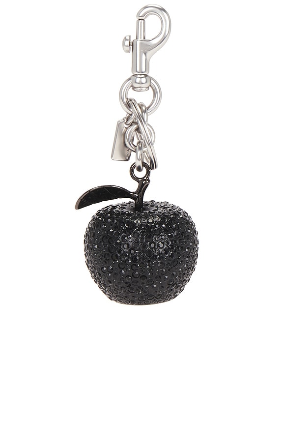 view 2 of 4 Small Crystal Apple Bag Charm in Black