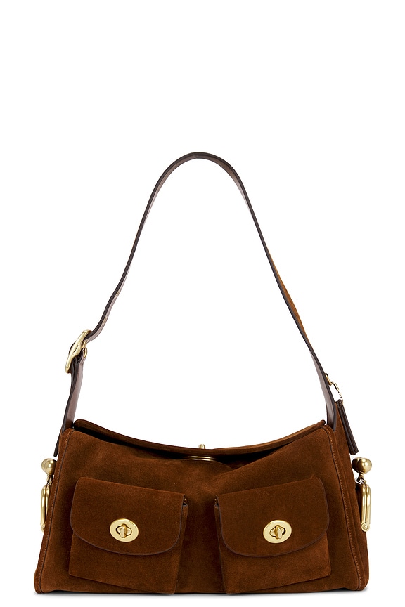 view 1 of 5 The Coach Originals Suede Turnlock Haversack Bag in Warm Brown