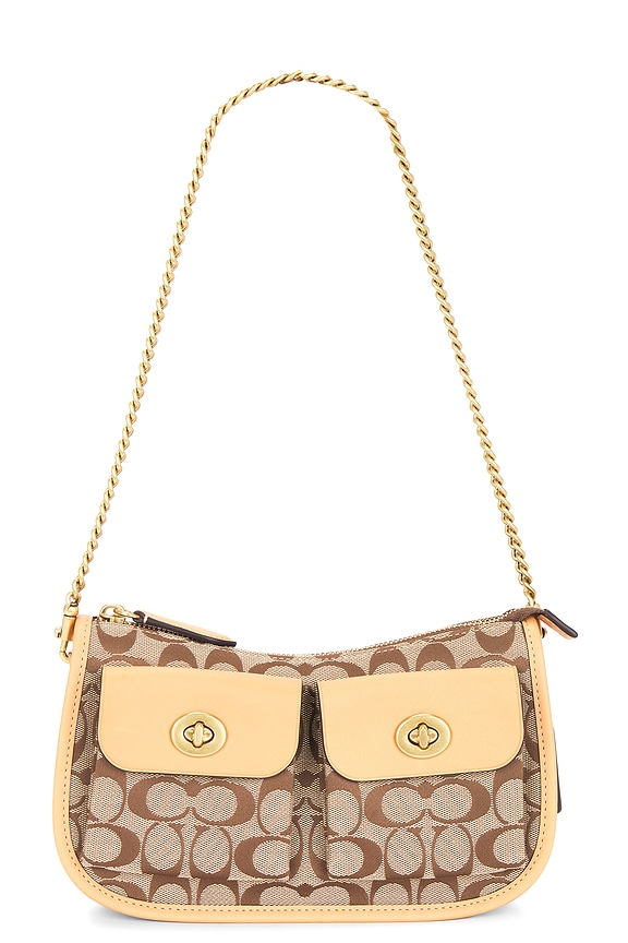 view 1 of 5 Originals Sateen Signature Jacquard Twin Turnlock Waverly Shoulder Bag in Brown