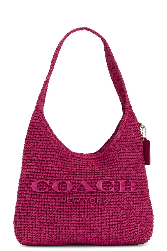 view 1 of 4 SAC PORTÉ ÉPAULE REFINED WEAVE STRAW BROOKLYN SHOULDER BAG 28 in Dark Fuchsia