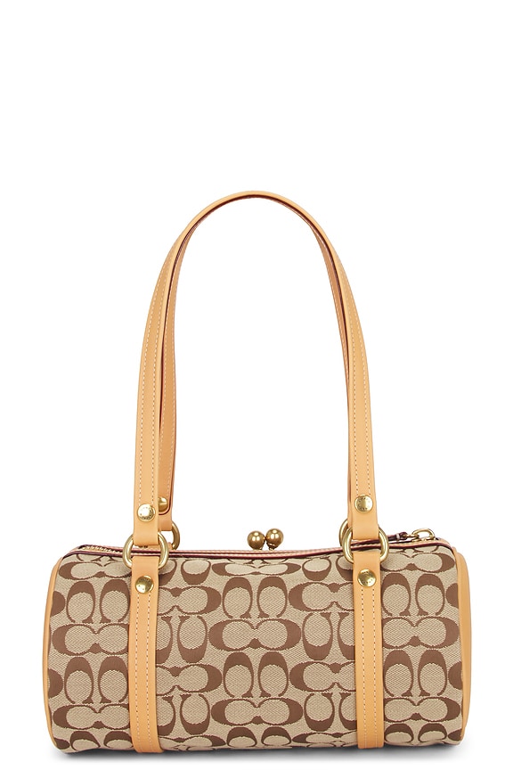 view 2 of 4 SAC SEAU THE COACH ORIGINALS SIGNATURE JACQUARD KISSLOCK BARREL BAG 28 in Khaki Light Peach