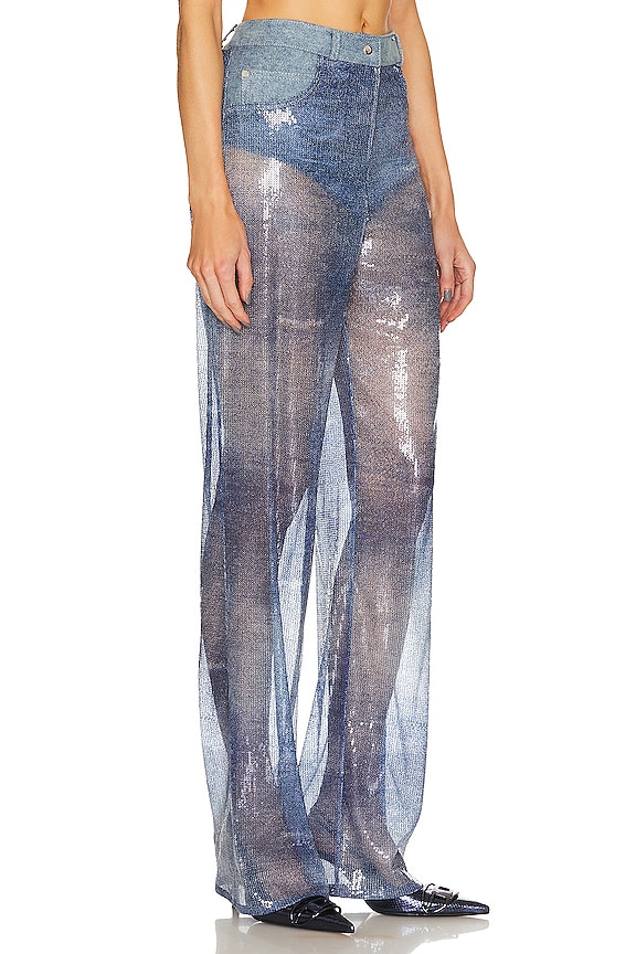 view 2 of 5 Denim Effect Sequin Flared Pant in Blue