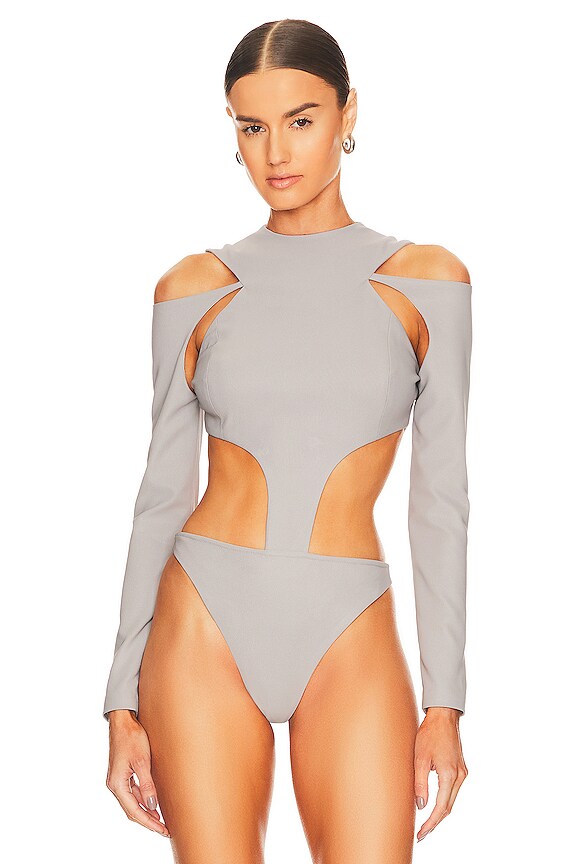 view 2 of 5 Cut Out Bodysuit in Grey