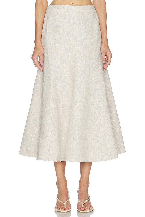 view 1 of 6 Malena Linen Midi Skirt in Tan