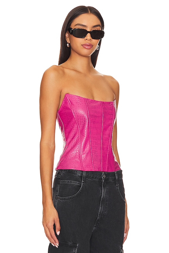 view 2 of 4 Kaira Leather Top in Hot Pink