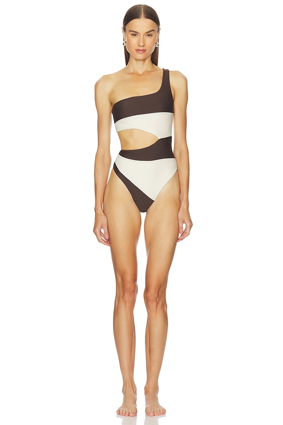 view 1 of 4 MAILLOT DE BAIN 1 PIÈCE RUMBA in Dark Brown & Cream