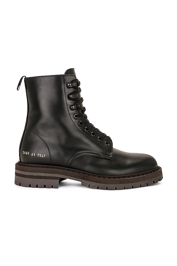Common Projects Leather Winter Combat Boots in Black | REVOLVE