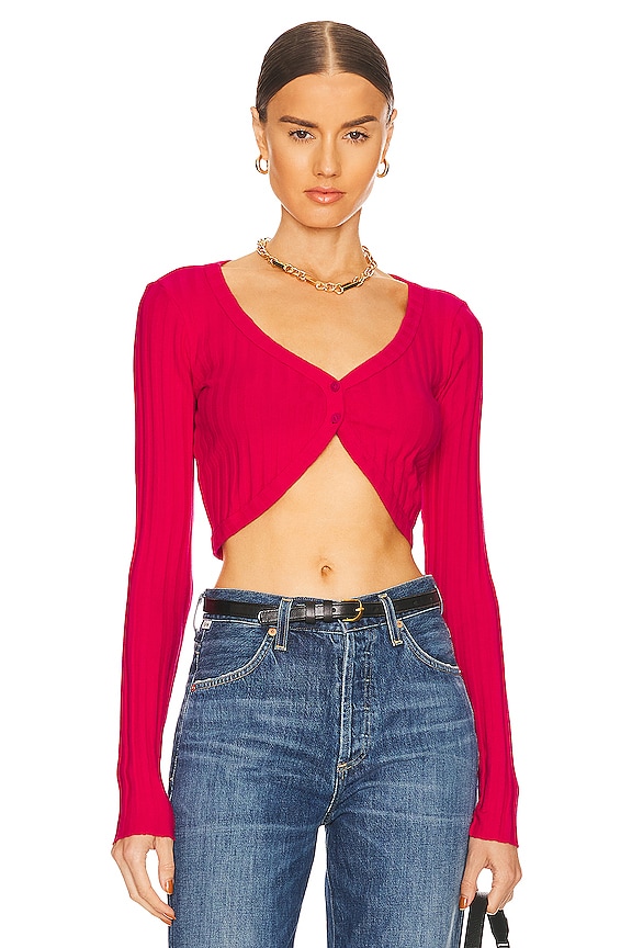 view 1 of 4 The Capri Crop Cardigan in Fuchsia