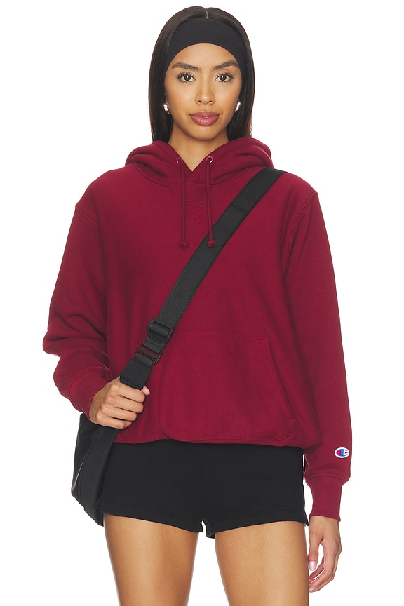 view 1 of 5 Reverse Weave Pullover Hoodie in Pomegranate