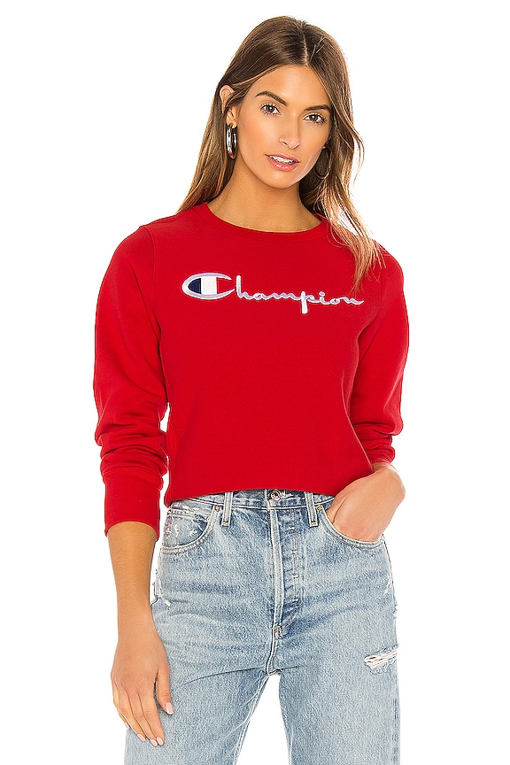 Champion Logo Sweatshirt in Red Spark | REVOLVE
