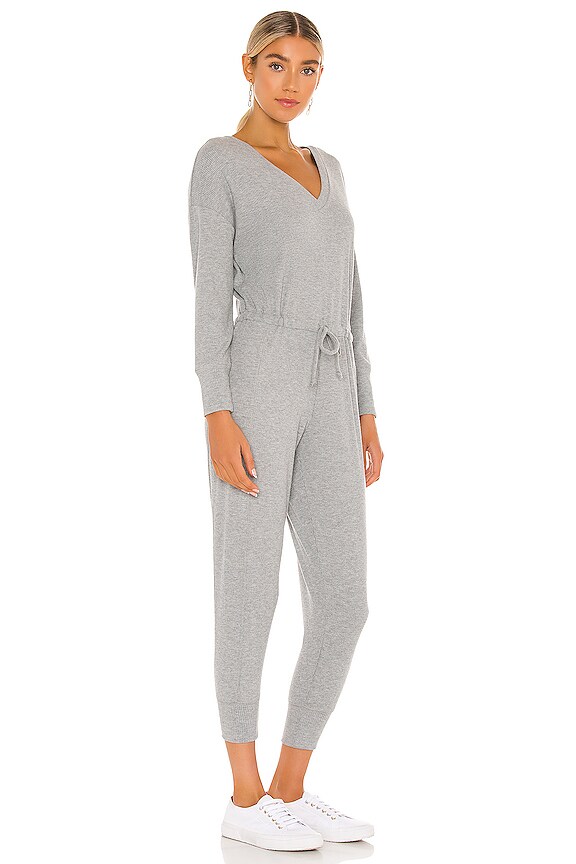 view 2 of 4 Love Rib Long Sleeve Double V Drawstring Jumpsuit in Heather Grey