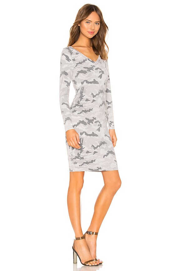 view 2 of 3 Long Sleeve V Neck Bodycon Dress in Camo