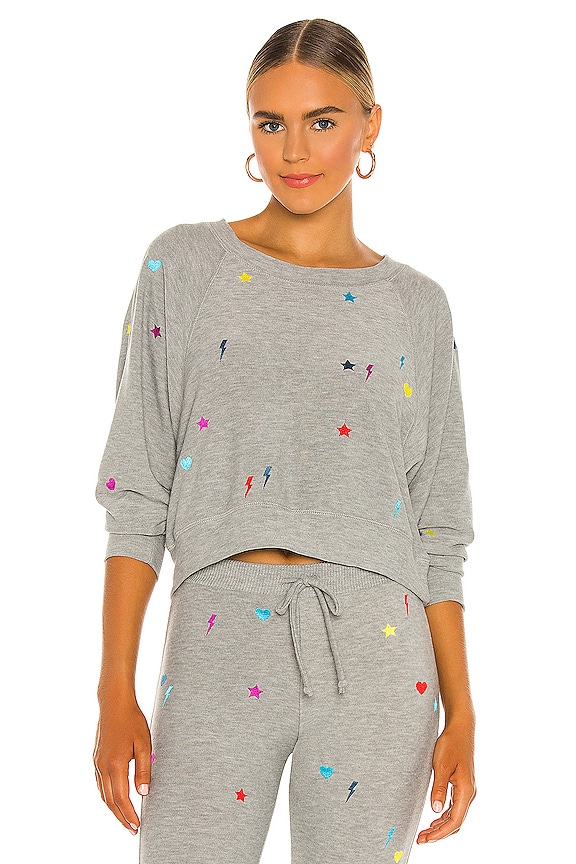 view 1 of 5 Cozy Knit Cropped Long Sleeve Drop Shoulder Batwing Pullover in Heather Grey