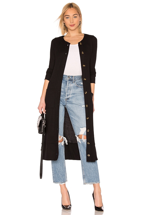 view 1 of 3 Long Sleeve Button Front Duster with Pockets in Black