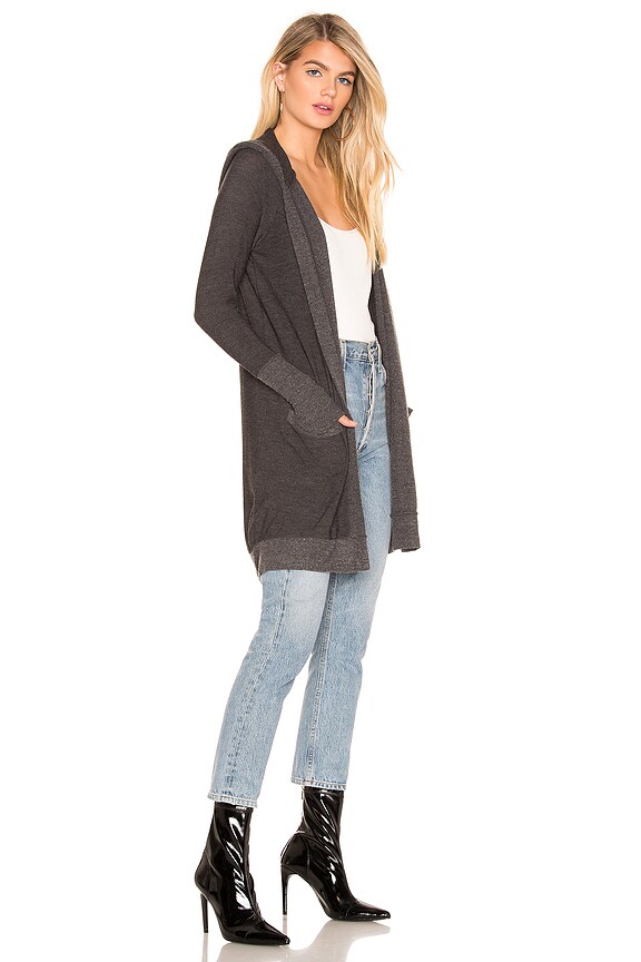 view 2 of 3 Open Front Hooded Cardigan With Pockets in Black