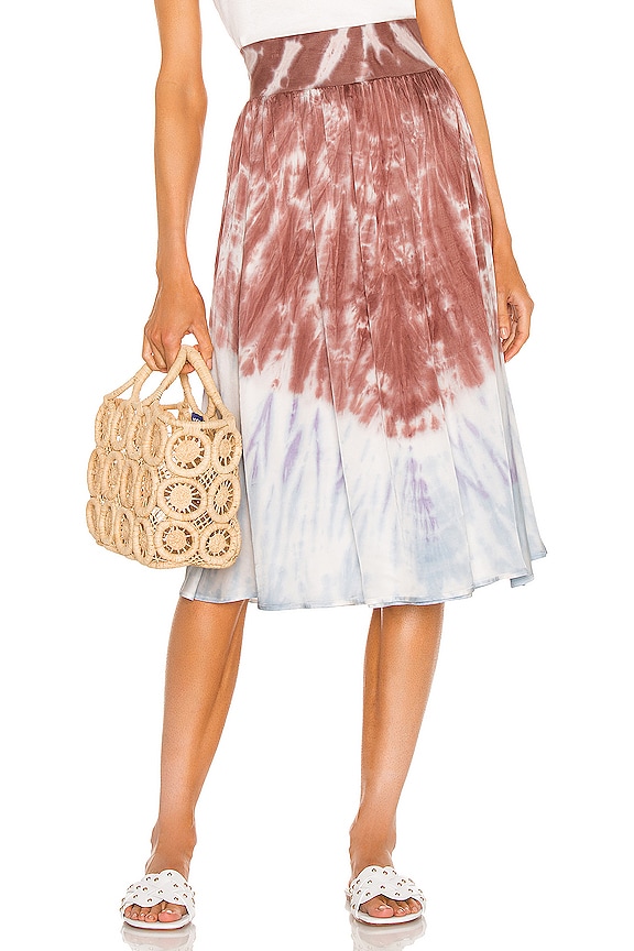 view 1 of 4 Stretch Silky Basics Rib Waist Faux Wrap Midi Skirt in Quartz Tie Dye