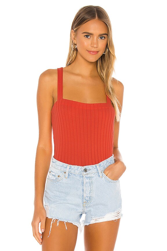 view 2 of 5 Poor Boy Rib Cross Back Square Neck Cropped Tank with Ring in Papaya