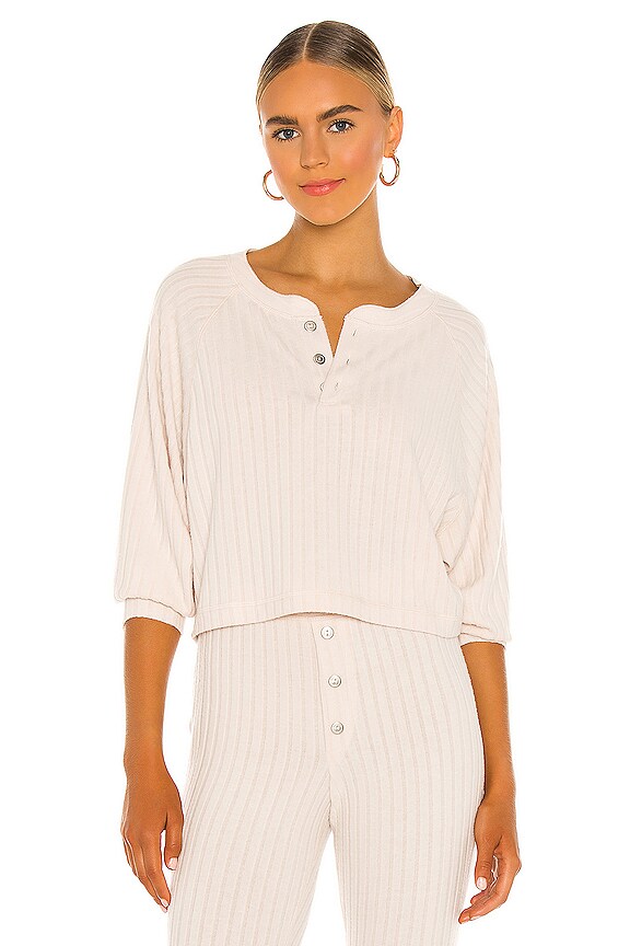 view 1 of 4 Poor Boy Rib Long Sleeve Raglan Henley in Sugar Cookie