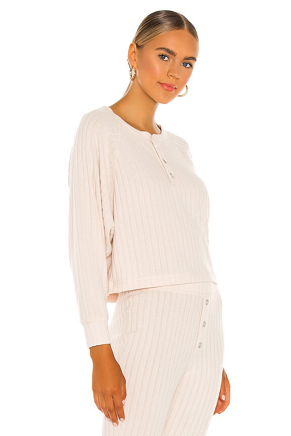 view 2 of 4 Poor Boy Rib Long Sleeve Raglan Henley in Sugar Cookie