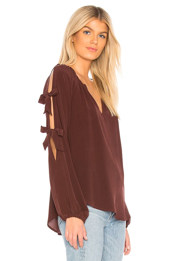 view 2 of 4 Silk Slit Tie Sleeve Blouse in Mulberry