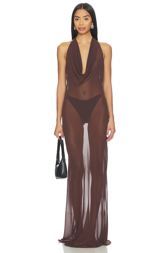 view 2 of 3 Halterneck Maxi Dress in Dark Brown