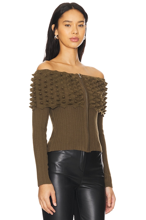 view 2 of 4 Off Shoulder Spiky Zip Up in Green