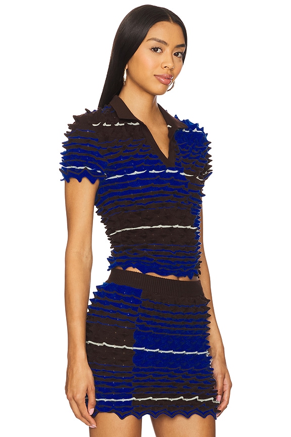 view 2 of 5 Spikey Gradient Polo Top in Electric Blue, Brown, & Mint