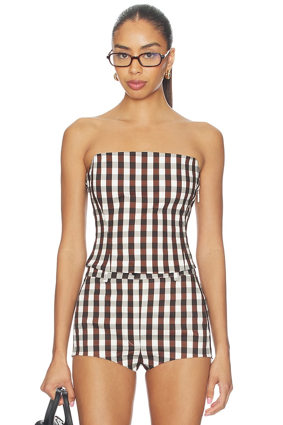 view 1 of 5 Etta Bandeau Top in Gingham Brown