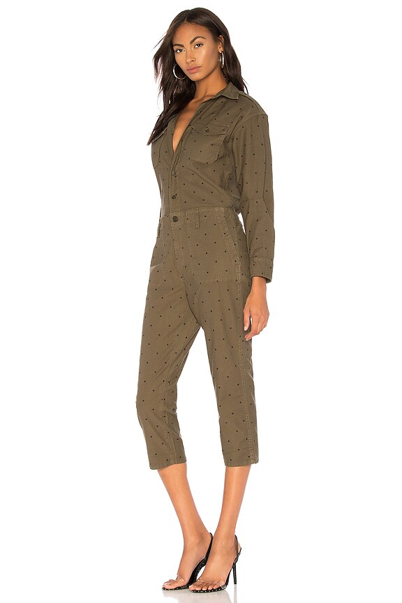 view 2 of 3 The Crew Coverall in Rural Green Polka Dot