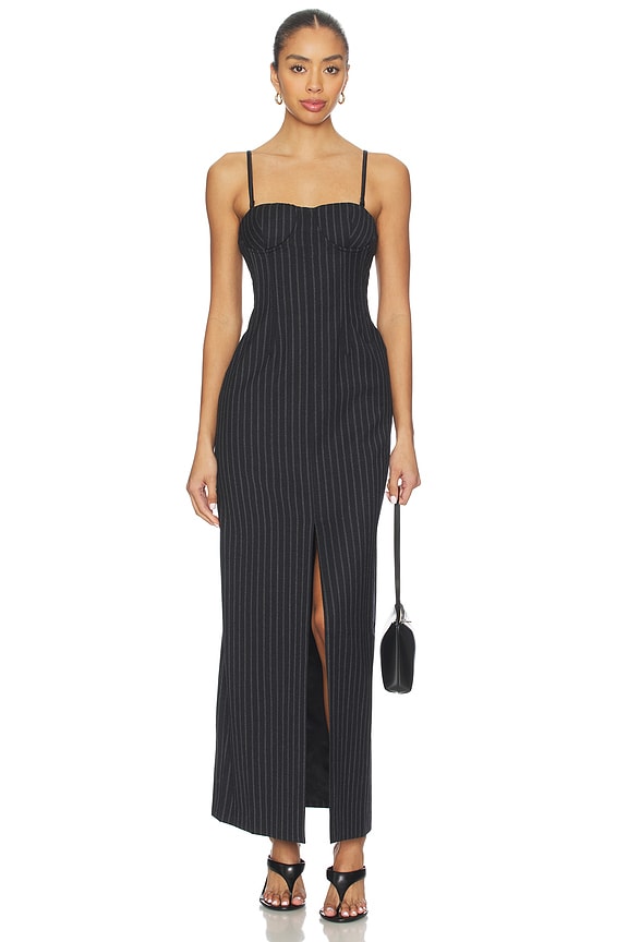 view 1 of 5 Chalkstripe Wool Bustier Dress in Navy & Grey