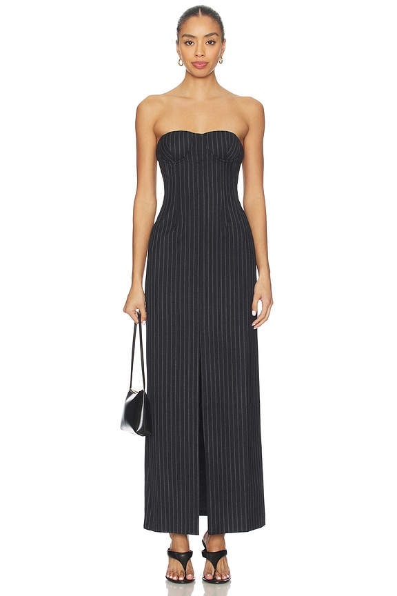 view 2 of 5 Chalkstripe Wool Bustier Dress in Navy & Grey