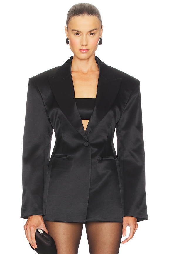 view 2 of 5 BLAZER DE SATÉN DE LANA Y SEDA in Black