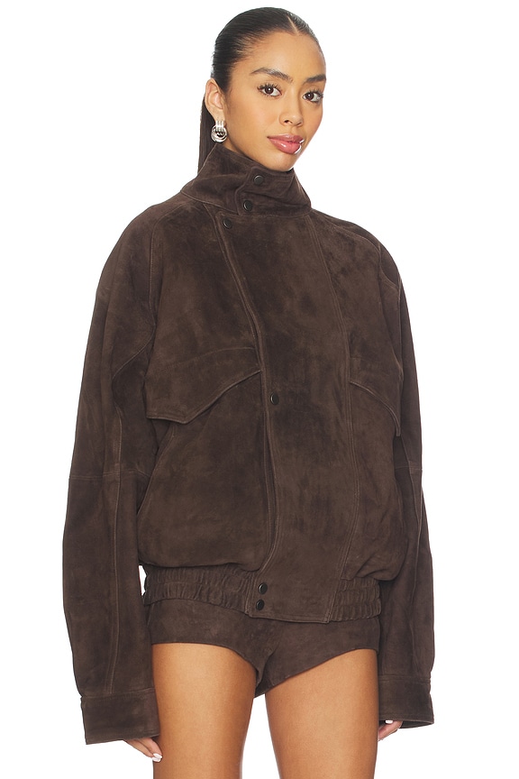 view 2 of 4 Anton Suede Bomber Jacket in Dark Brown