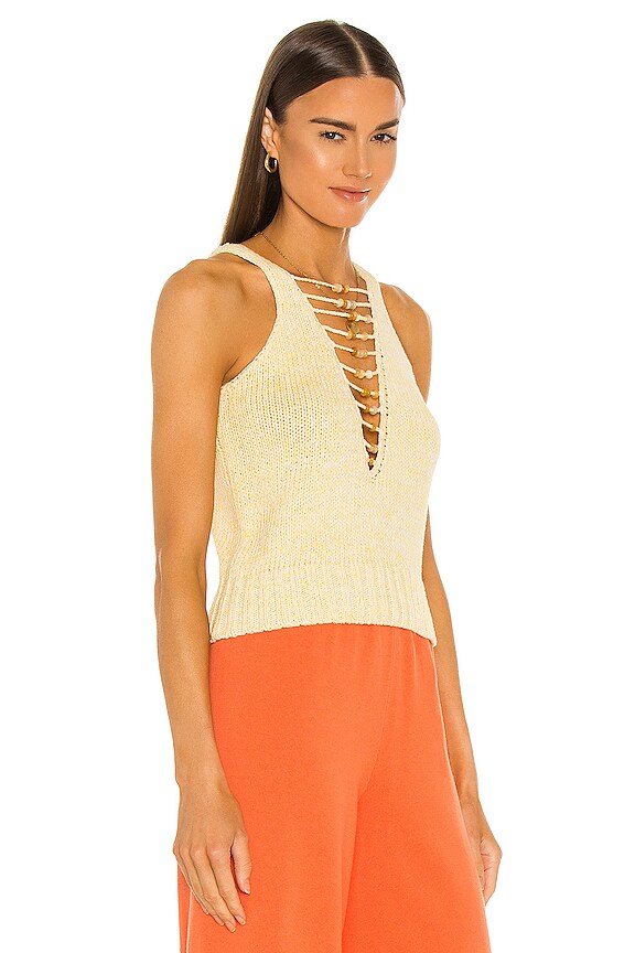 view 2 of 4 Cotton Crochet Beaded Tank in Yellow & White Heather