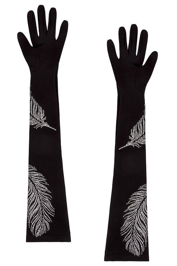 view 2 of 2 Rhinestone Feather Long Gloves in Black & Silver