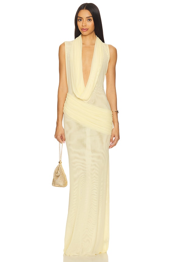 Plunge Neckline Sleeveless Gown