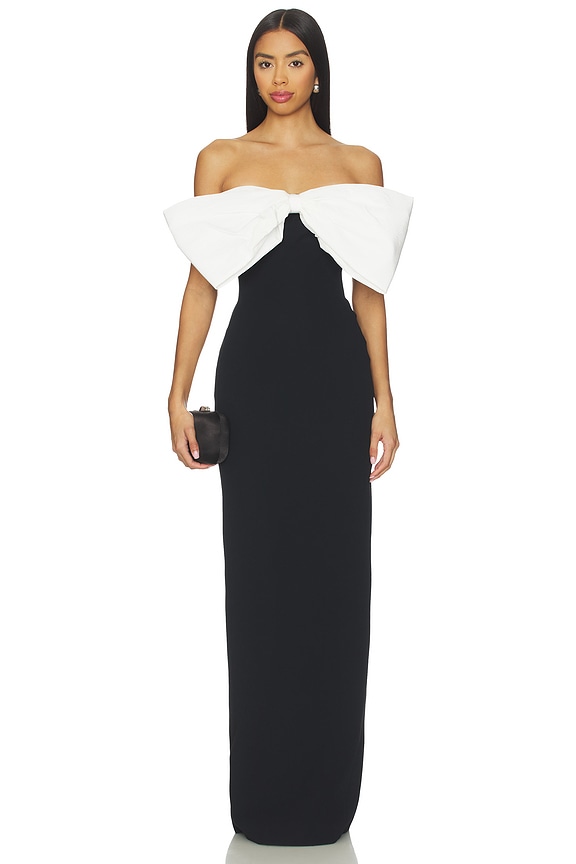 view 1 of 3 Bow Detail Strapless Gown in Black & White