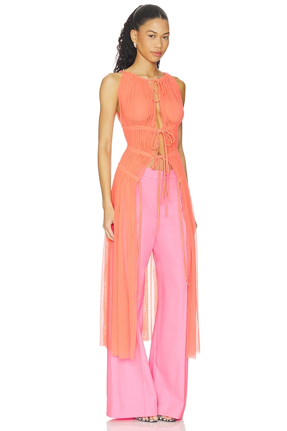 view 2 of 3 Ruched Halter Neck Mesh Top in Pink