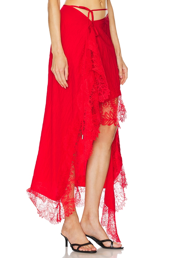 view 2 of 6 FALDA ASIMÉTRICA CON RIBETE DE ENCAJE in Red