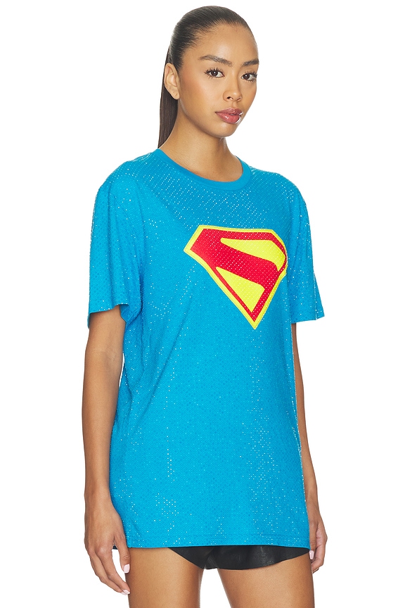 view 2 of 5 Supergirl Logo Printed Rhinestone T-shirt in Blue