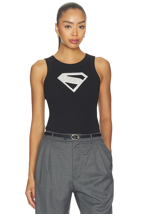 view 1 of 5 Supergirl Crystal Logo Embroidered Tank Top in Black