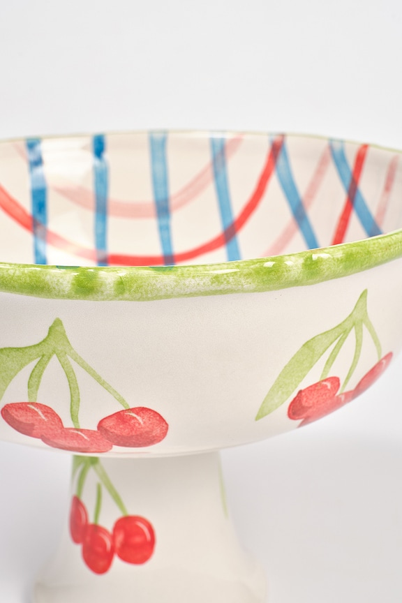 view 2 of 3 BOL HAND PAINTED FRILLY PEDESTAL BOWL in Check