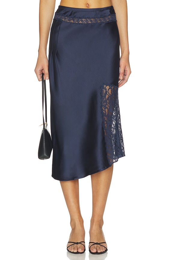 view 1 of 6 FALDA ELEA SATIN AND LACE MIDI in Navy