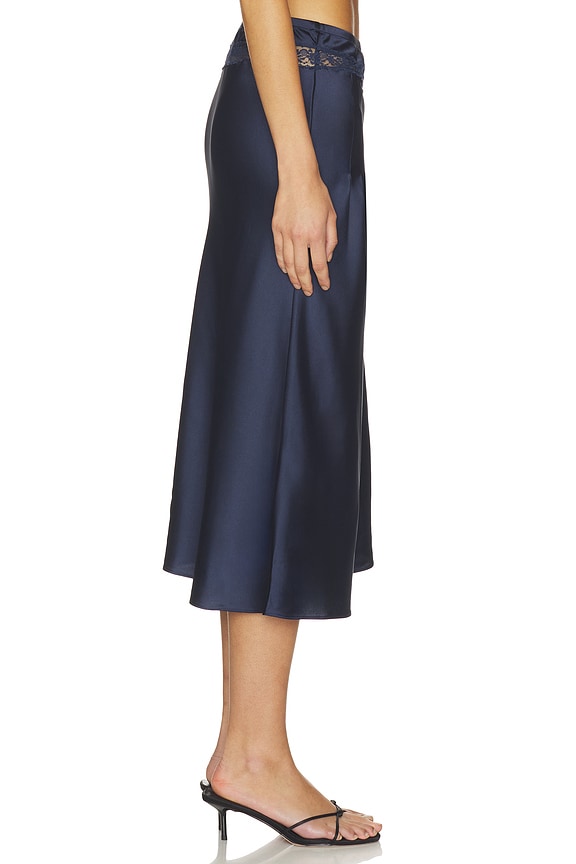 view 2 of 6 FALDA ELEA SATIN AND LACE MIDI in Navy