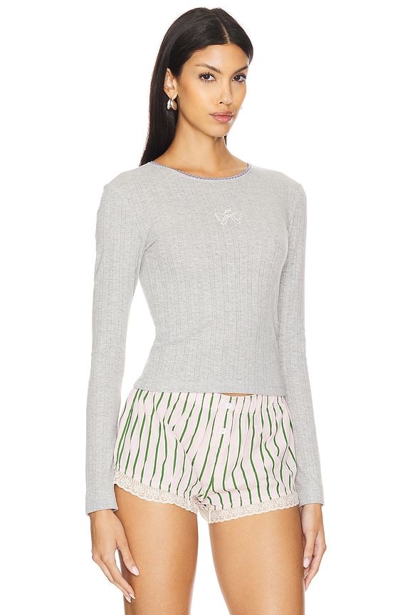 view 2 of 5 Lua Long Sleeve Pointelle Top in Grey
